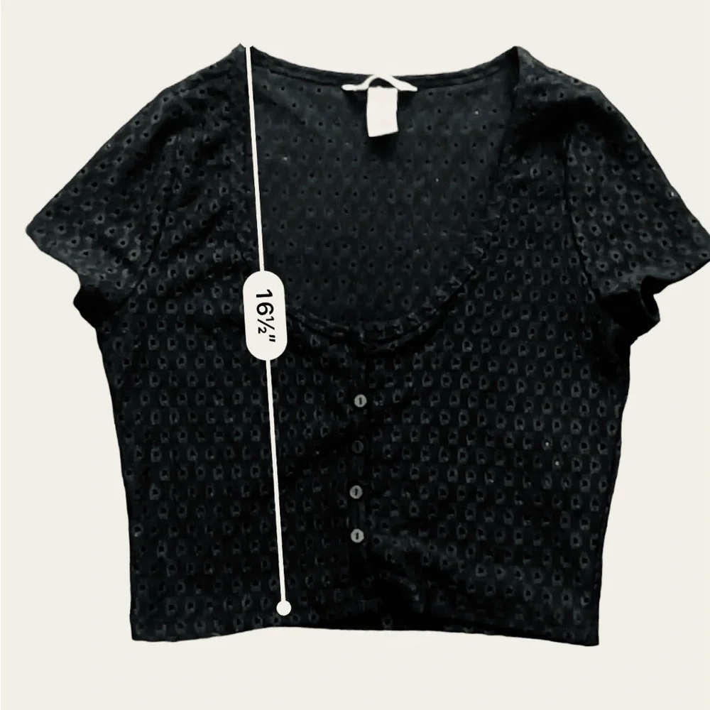H & M black eye let patterned boho coquette twee fitted crop top Women Medium